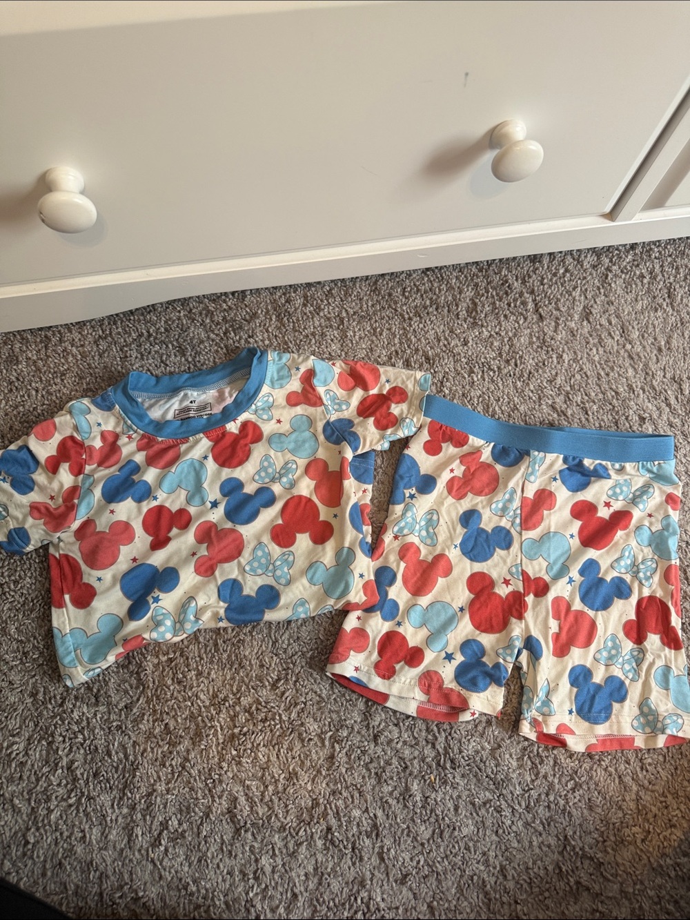 Cream Kids Short Pajama Set with Red & Blue Character Print